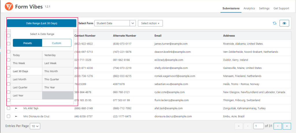 Form Vibes - Date Range Filters