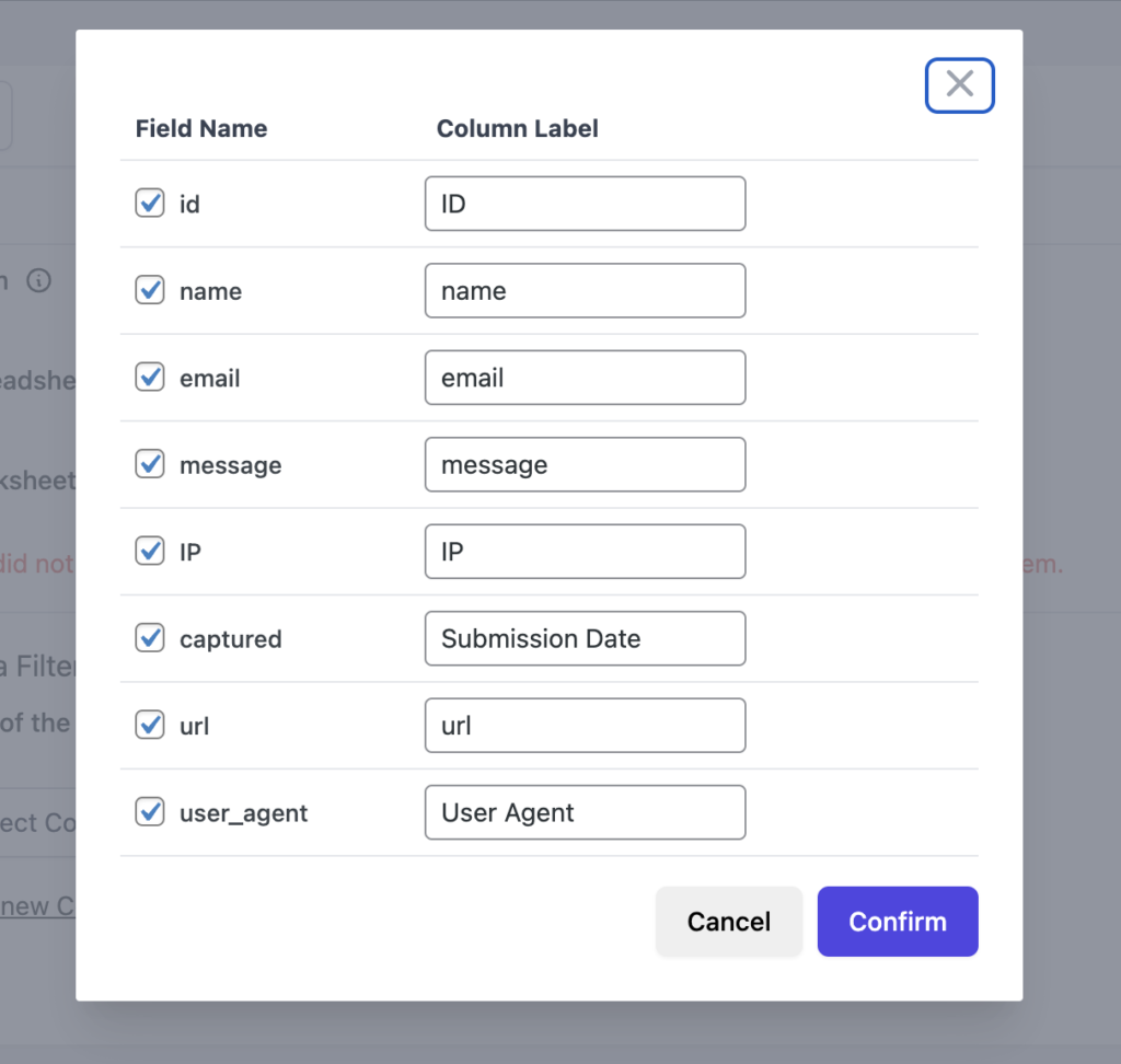 create sheet columns