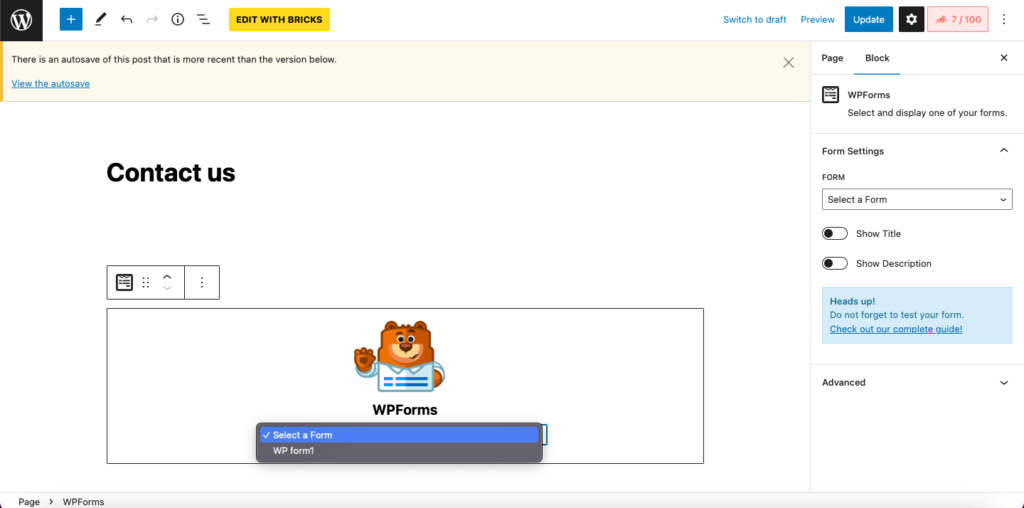 Forms list: WPForms