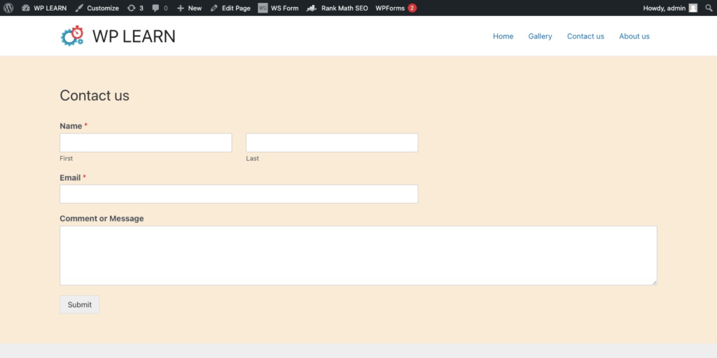 Final Preview of Contact form: WPForms